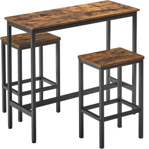 VASAGLE Set masa de bar cu 2 scaune, cadru din otel, blat lemn, design industrial, 100x40x90cm, maro rustic si negru - Img 1