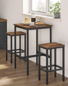 VASAGLE Set masa si scaune de bar, masa 60x60x90cm si 2 scaune 30x40x65cm, stil industrial, maro rustic - Img 2