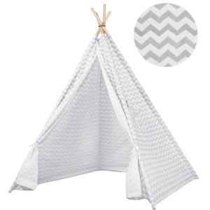 Cort copii Sersimo stil indian Teepee Tent cu fereastra, alb gri zig zag - Img 2