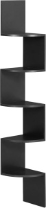 Raft pe colt, Vasagle, 5 polite, 126 × 20 × 20 cm, negru