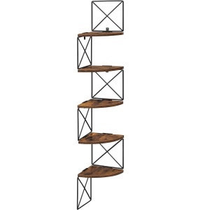 RESIGILAT: VASAGLE Raft de perete pentru colt, cadru otel cu 5 etaje din MDF, 20x20x128cm, maro rustic si negru - Img 1