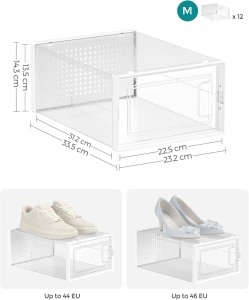 Set 12 cutii pentru pantofi stivuibile, din plastic, Songmics, alb - Img 6