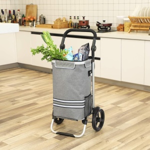 SONGMICS Carucior de cumparaturi piata, pliabil, compartiment frigorific, multifunctional, 44x35x100 cm, gri - Img 3