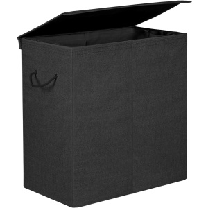SONGMICS Cos de rufe textil, pliabil, 2 compartimente, saci detasabili, 142L, 60x36x66cm, negru - Img 1