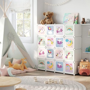 SONGMICS Dulap modular de depozitare jucarii, 16 cuburi cu usi, 123x31x123cm, alb - Img 2