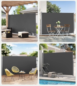 SONGMICS Paravan lateral pentru intimitate, extensibil, sistem fixare inclus, 180x300cm, gri - Img 3