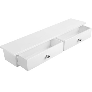 SONGMICS Raft de perete plutitor cu 2 sertare, MDF, sarcina 15kg, 15x65x10cm, alb - Img 1