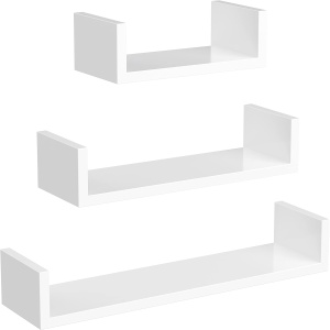 SONGMICS Set de 3 rafturi de perete plutitoare, MDF lucios, 30/45/60 cm, alb