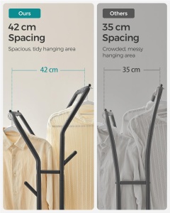 SONGMICS Suport pentru haine pe roti, cu polita, sina dubla, cadru metalic, sarcina 100kg, 53x104x155cm, negru - Img 4