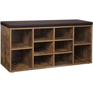 VASAGLE Banca pentru hol cu suport pentru pantofi, 10 compartimente, cu perna, 104x48x30cm, maro rustic