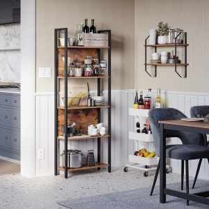 VASAGLE Biblioteca cu 5 rafturi de depozitare, cadru otel, stil industrial, 62x24x165cm, maro rustic si negru - Img 4