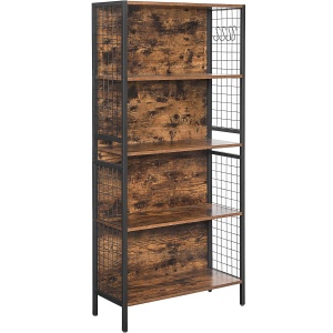 VASAGLE Biblioteca, raft cu 4 niveluri, cadru otel si polite din MDF, 74x30x155cm, maro rustic si negru - Img 1