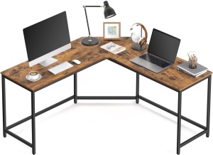 VASAGLE Birou de colt in forma de L, cadru din otel, 149x149x75cm, industrial, maro rustic si negru - Img 2