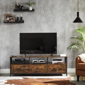 VASAGLE Comoda pentru TV de pana la 65 inch, cu 3 sertare si 3 rafturi deschise, 40x147x50cm, maro rustic si negru - Img 2