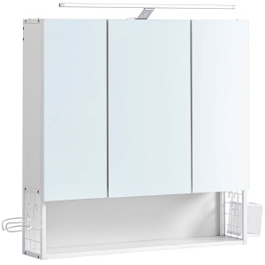 VASAGLE Dulap de baie de perete, 3 usi cu oglinda, compartiment deschis, 15x70x70cm, alb - Img 1