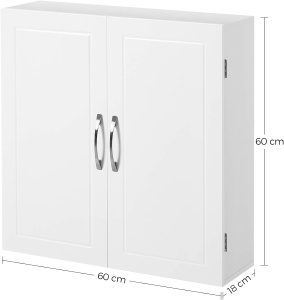 VASAGLE Dulap de baie de perete, cu 2 rafturi reglabile, stil scandinav, 60x18x60cm, alb mat - Img 3