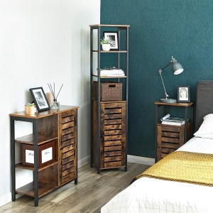 VASAGLE Dulap de depozitare in stil turn, 5 rafturi, compartiment cu usa, 37x30x167cm, maro rustic - Img 2