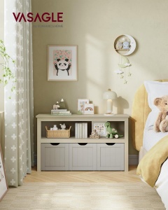 VASAGLE Dulap depozitare jucarii, din MDF, cu 3 compartimente detasabile pe roti, 30x102x60 cm, bej - Img 3