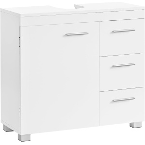 VASAGLE Dulap lavoar baie cu 3 sertare si 2 compartimente, MDF, 30x70x64 cm, alb
