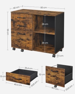 VASAGLE Dulap mobil tip rollbox pentru birouri, sertar cu sina suport dosare, stil industrial, 40x80x66 cm, maro rustic - Img 4