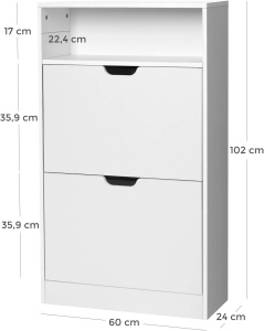 VASAGLE Dulap pantofi cu 3 usi rabatabile, pentru 8-12 perechi, 60x24x102 cm, alb - Img 4