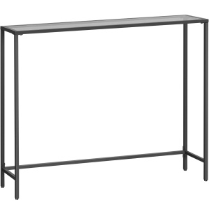 VASAGLE Masa consola 100x20x80 cm, blat sticla securizata si cadru metalic, negru - Img 1