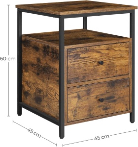 VASAGLE Noptiera cu compartiment deschis, 2 sertare, stil industrial, 45x45x60cm, maro rustic si negru - Img 3