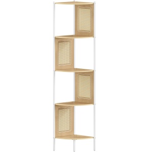 VASAGLE Raft de colt boho, cadru metalic, polite MDF si panouri poliratan, 32x32x156cm, bej - Img 1