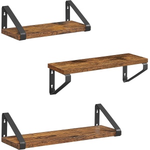 VASAGLE Raft de perete, set 3 bucati 30cm, 35cm si 40cm, 2 moduri de montare, maro rustic si negru - Img 1