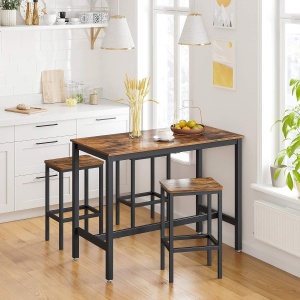 VASAGLE Set 2 scaune bar inalte, sezut dreptunghiular, cadru din otel, 40x30x65cm, stil industrial, maro rustic si negru - Img 4