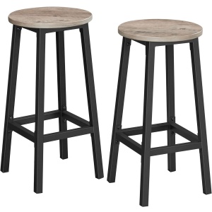 VASAGLE Set 2 scaune bar inalte, sezut rotund, cadru din otel, inaltime 65 cm, stil industrial, gri - Img 1