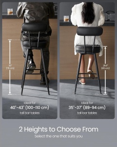 VASAGLE set 2 scaune de bar rotative 360°, cu spatar, inaltime 101 cm, piele sintetica, cadru otel, stil modern, negru - Img 2