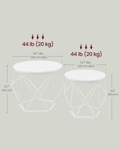 VASAGLE Set de 2 mese de cafea rotunde, cadru otel si blat detasabil, 40cm si 50cm, alb - Img 3