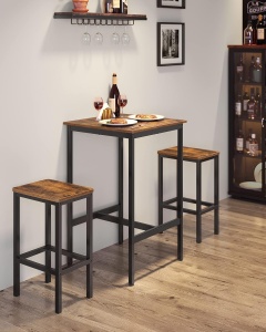 VASAGLE Set masa si scaune de bar, masa 60x60x90cm si 2 scaune 30x40x65cm, stil industrial, maro rustic - Img 3