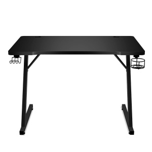 Birou pentru gaming Huzaro Hero 1.8, Suport pentru casti si pahare, Doua intrari speciale de cablu, Design dinamic, 100 x 60 cm, Negru - Img 2