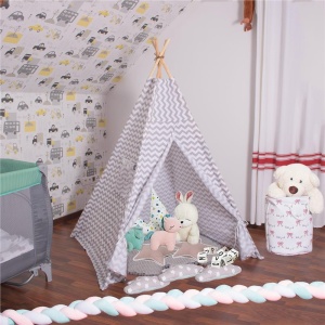 Cort copii Sersimo stil indian Teepee Tent cu fereastra, alb gri zig zag - Img 3