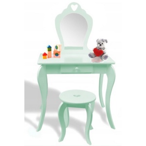 (DL) Set Masa de toaleta pentru copii Elza, verde, cu oglinda si taburet, 71x50x108 cm - Img 2