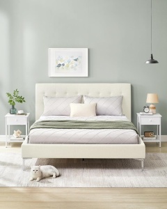 Noptiera alb mat Vasagle, 40 × 40 × 55 cm, cadru metalic, sertar + raft - Img 5