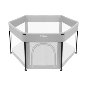 Parc pentru copii Tulano Cozy 30, pliabil, cu plasa respirabila si podea izolatoare, 122 × 122 × 67 cm, gri