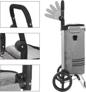 SONGMICS Carucior de cumparaturi piata, pliabil, compartiment frigorific, multifunctional, 44x35x100 cm, gri - Img 4