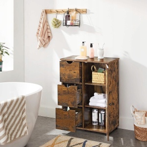 SONGMICS Comoda cu 3 sertare si dulap, 60x30x80cm, maro rustic - Img 3