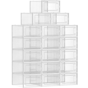 SONGMICS Cutii de pantofi, set de 18 organizatoare stivuibile, structura rezistenta ABS, 34x23x14cm, transparent