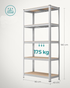SONGMICS Set de 2 Rafturi de depozitare, cadru din otel armat, polite din MDF, max 2x875kg, 180x90x40cm, gri - Img 2