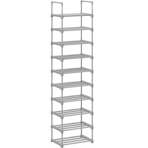 SONGMICS Suport pentru pantofi, cadru metalic cu 10 nivele, design personalizabil, 30x45x174cm, gri - Img 1