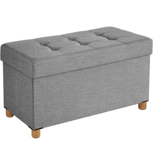SONGMICS Taburet pliabil cu sezut moale, spatiu de depozitare, maxim 300 kg, 76x38x40 cm, gri deschis