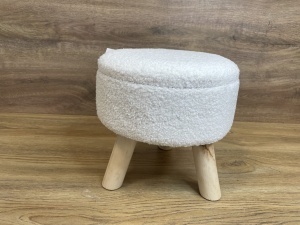 Taburet pentru copii, rotund, spatiu depozitare, 30x28cm, maxim 50kg, alb - Img 2