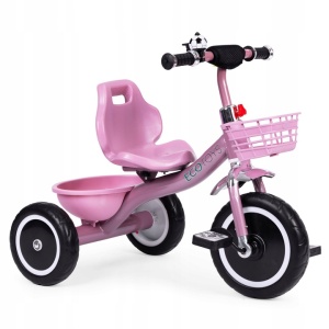 Tricicleta pentru copii 47 cm latime axa spate, cu cosuri si claxon, cadru otel, roti EVA, roz - Img 1