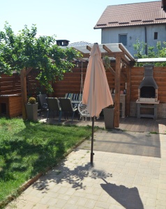 Umbrela terasa gradina, Sersimo Santorini, cu manivela si inclinare, rotunda 270cm, crem - Img 2