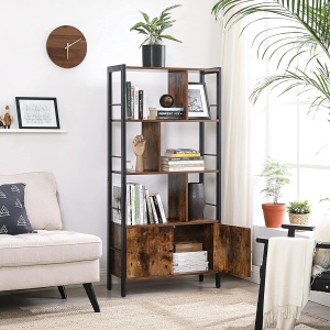VASAGLE Biblioteca cu 4 rafturi si dulap inferior cu 2 usi, stil industrial, 74x30x155cm, maro rustic - Img 3