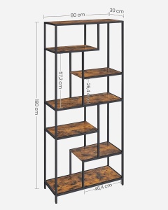 VASAGLE Biblioteca cu forma geometrica, pe 6 nivele, stil industrial, 30x80x180cm, maro rustic si negru - Img 4